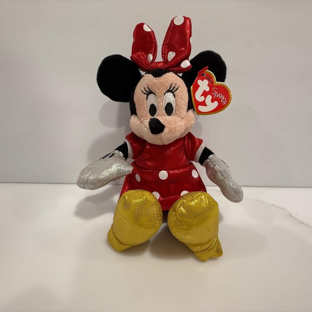 TY Beanie Babies 2014 Minnie Mouse Sparkle Collectible Red Polka Dot Plush 6"